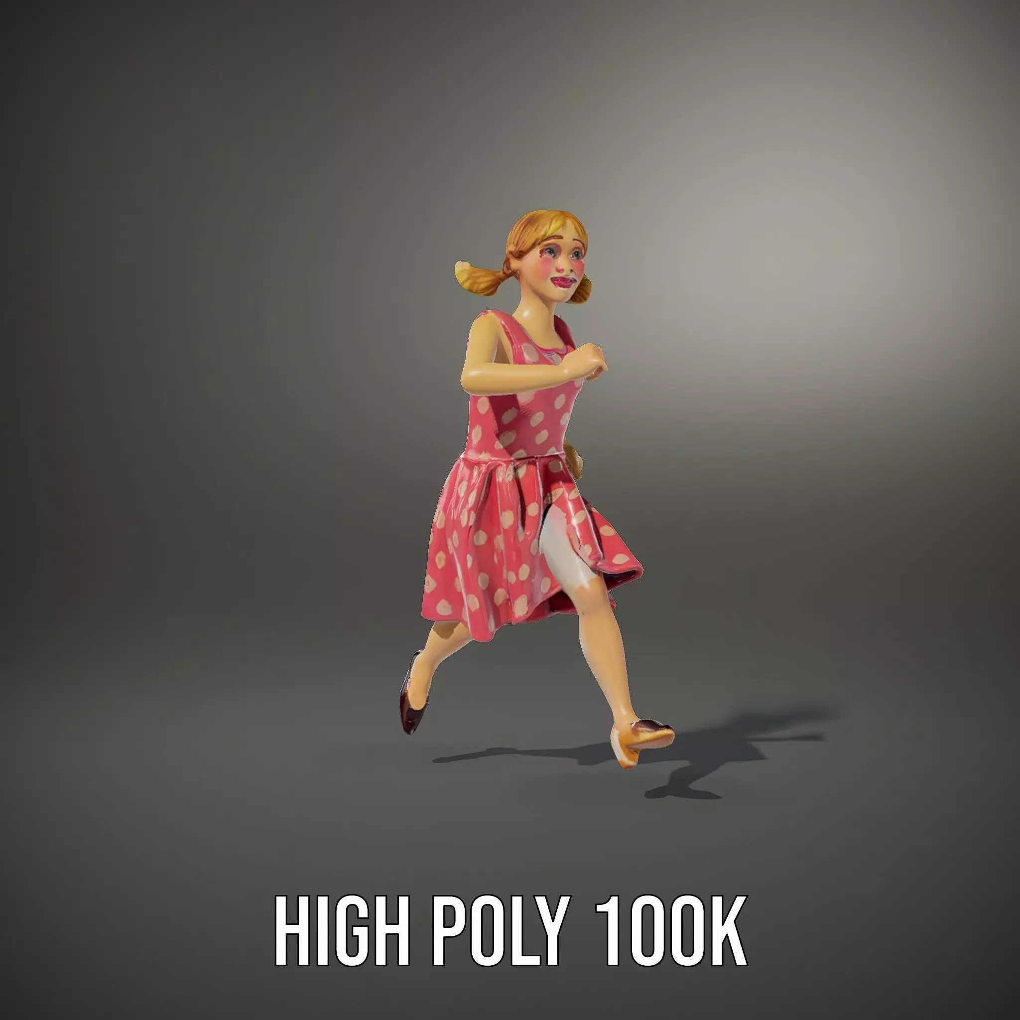 Child Character Model Pack with Pink Polka Dot Dress Low-poly 3D model_21