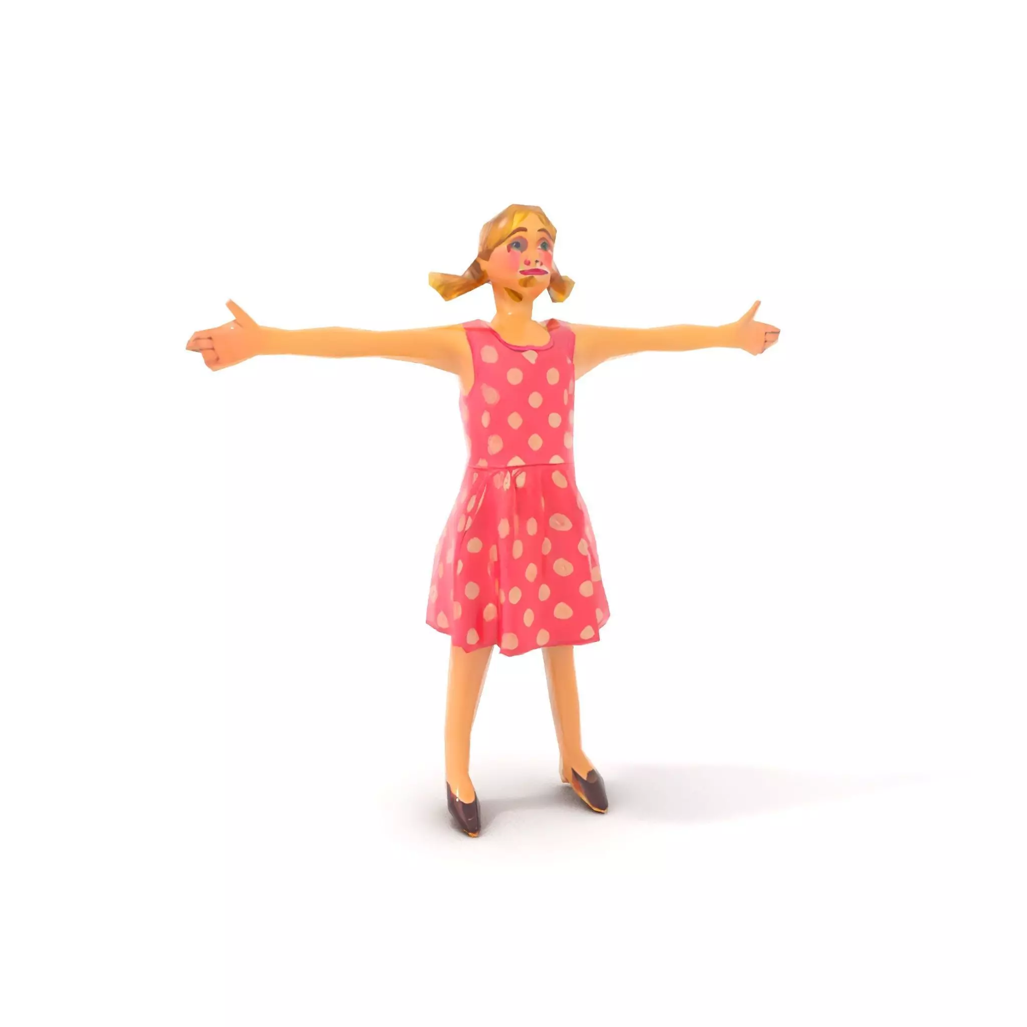 Child Character Model Pack with Pink Polka Dot Dress Low-poly 3D model_17