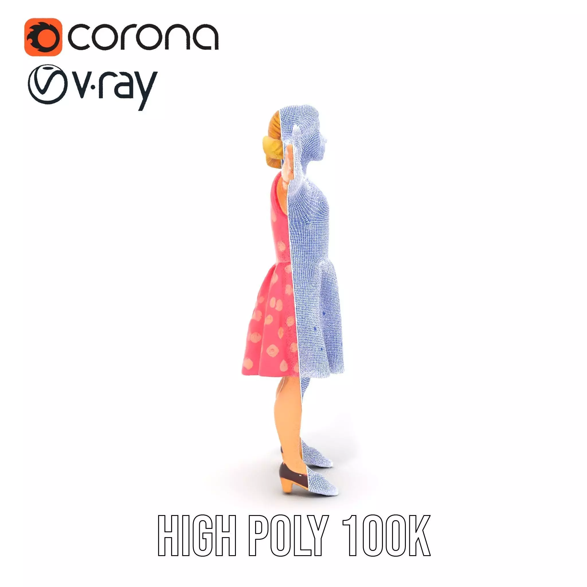 Child Character Model Pack with Pink Polka Dot Dress Low-poly 3D model_34