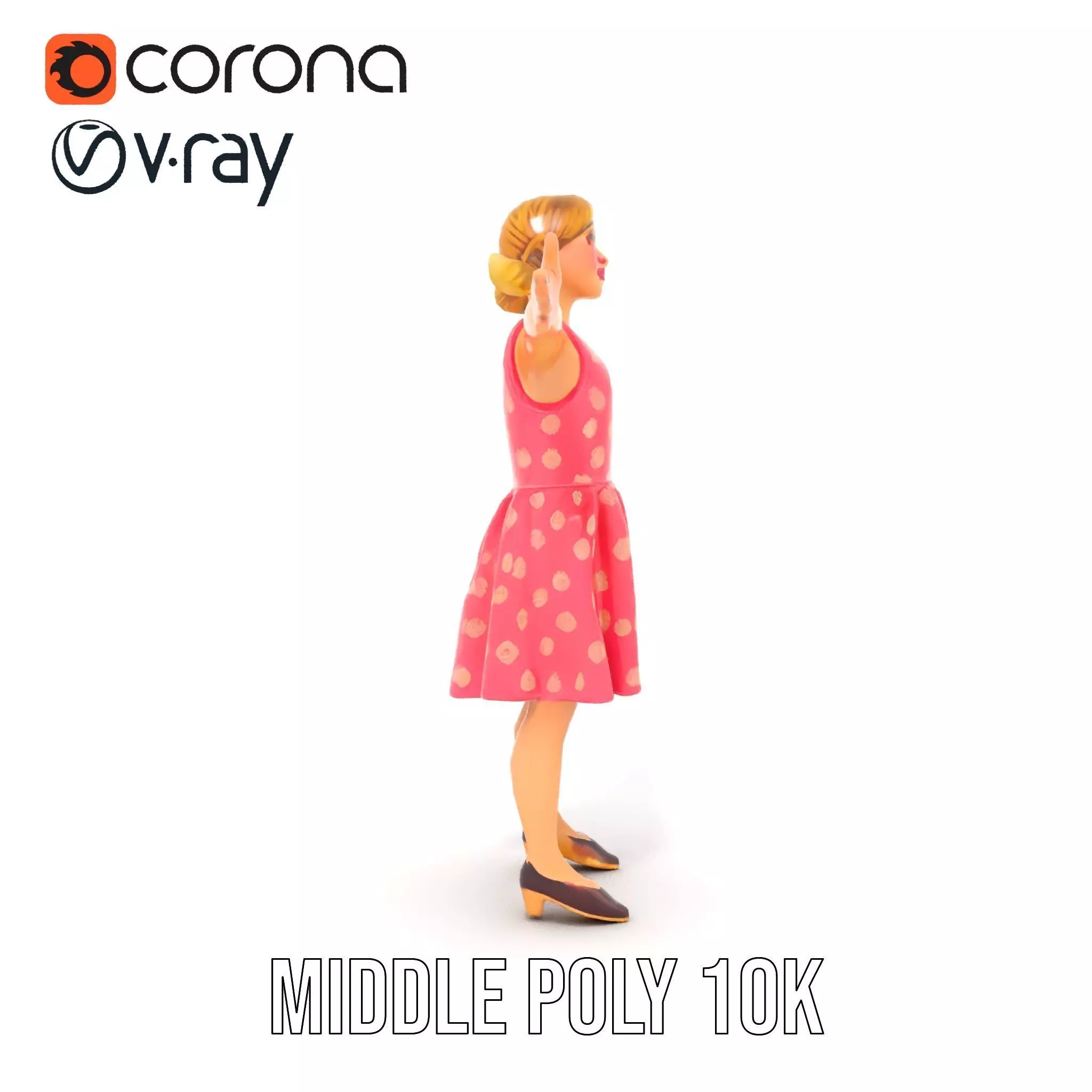 Child Character Model Pack with Pink Polka Dot Dress Low-poly 3D model_16