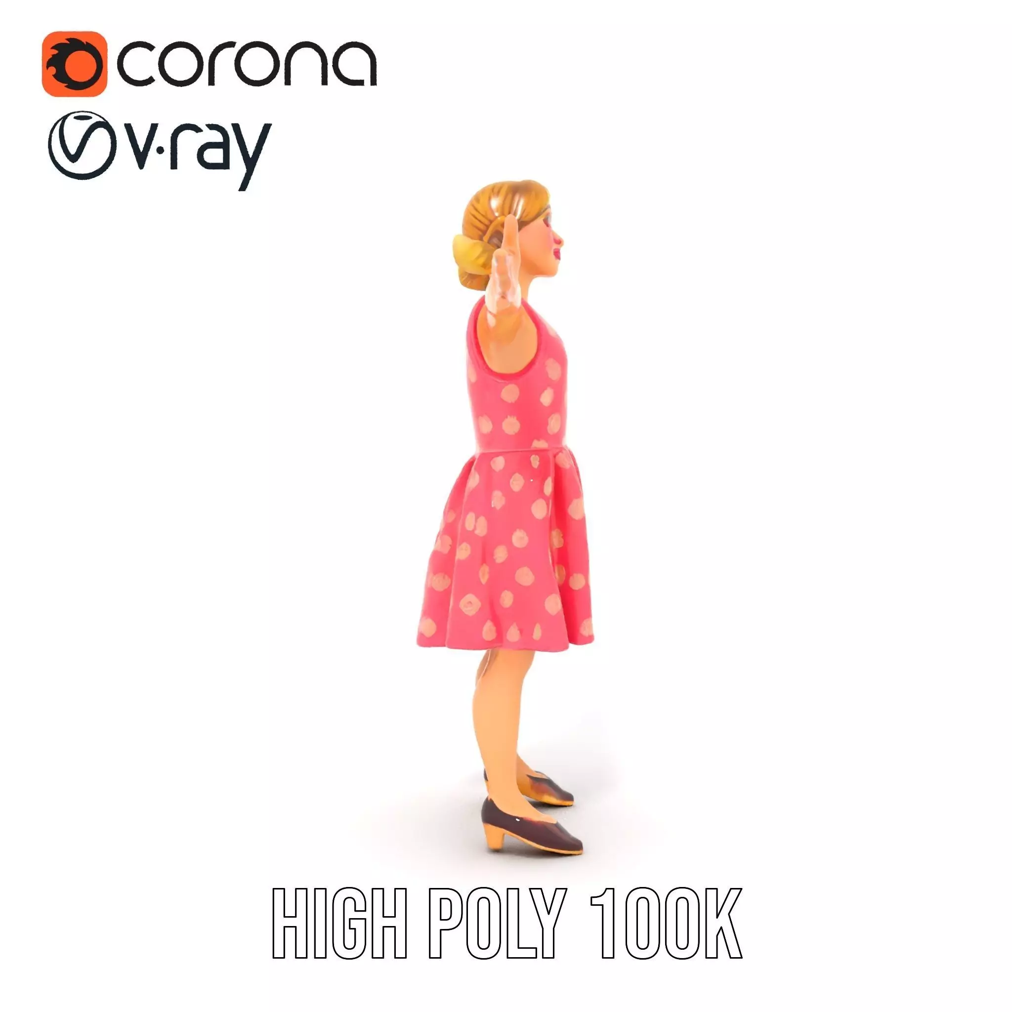 Child Character Model Pack with Pink Polka Dot Dress Low-poly 3D model_29