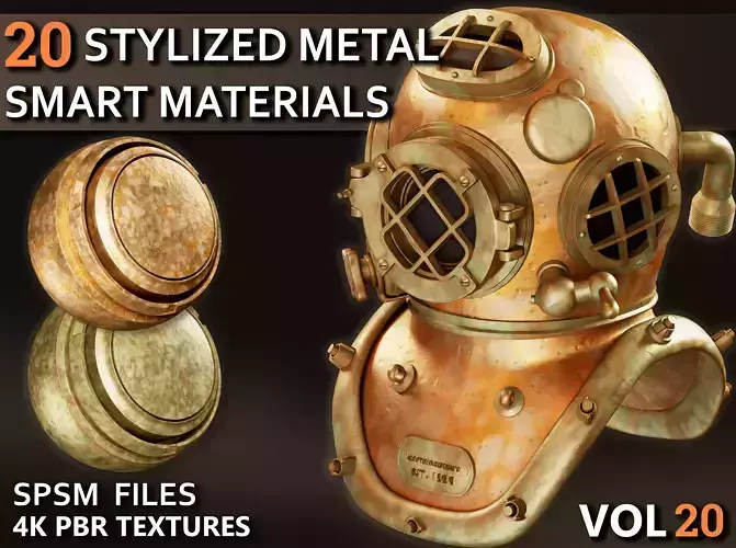 20 Stylized Metal Smart Materials 4K PBR Textures  VOL 20 