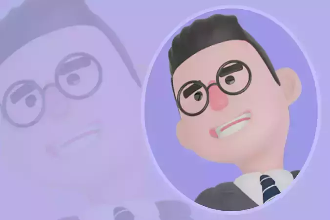 Stylized 3D Male Teacher Character - Cartoon Friendly Sitting