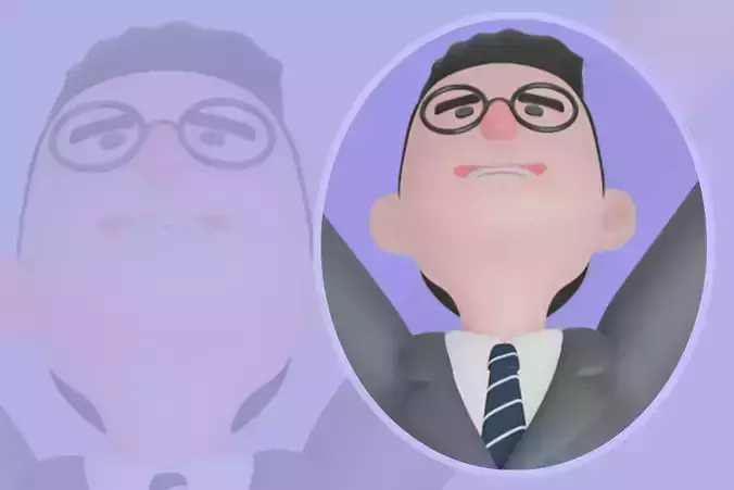 3D Cartoon Male Teacher Character - Jumping with Hands Raised