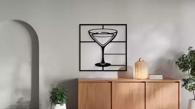 Martini Glass Modern Wall Art for Bar or Kitchen Decor