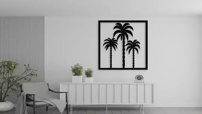 Three Palm Trees Silhouette Wall Art Digital File
