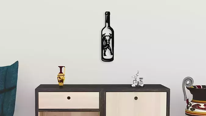 Bull in a Wine Bottle Wall Art for Laser Cut and 3D Print