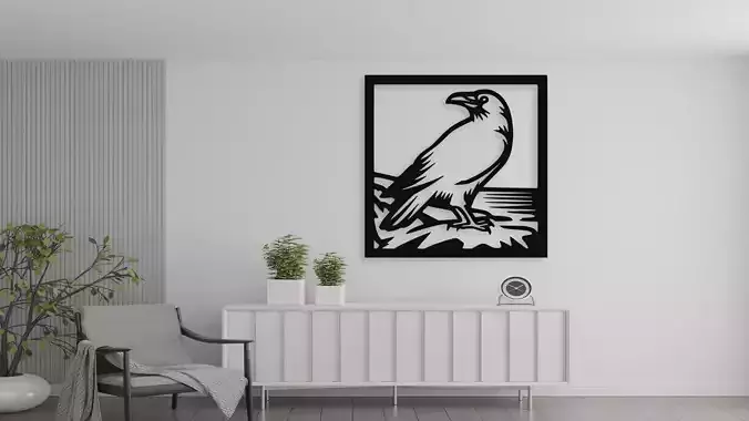 Raven Crow Bird Wall Art Decor for Laser Cut and 3D Print