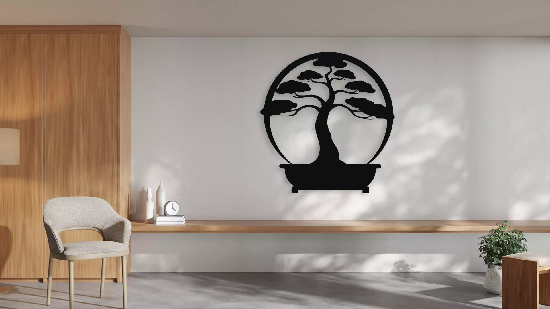 Bonsai Tree Circle Wall Art Zen Garden Decor 3D model_1