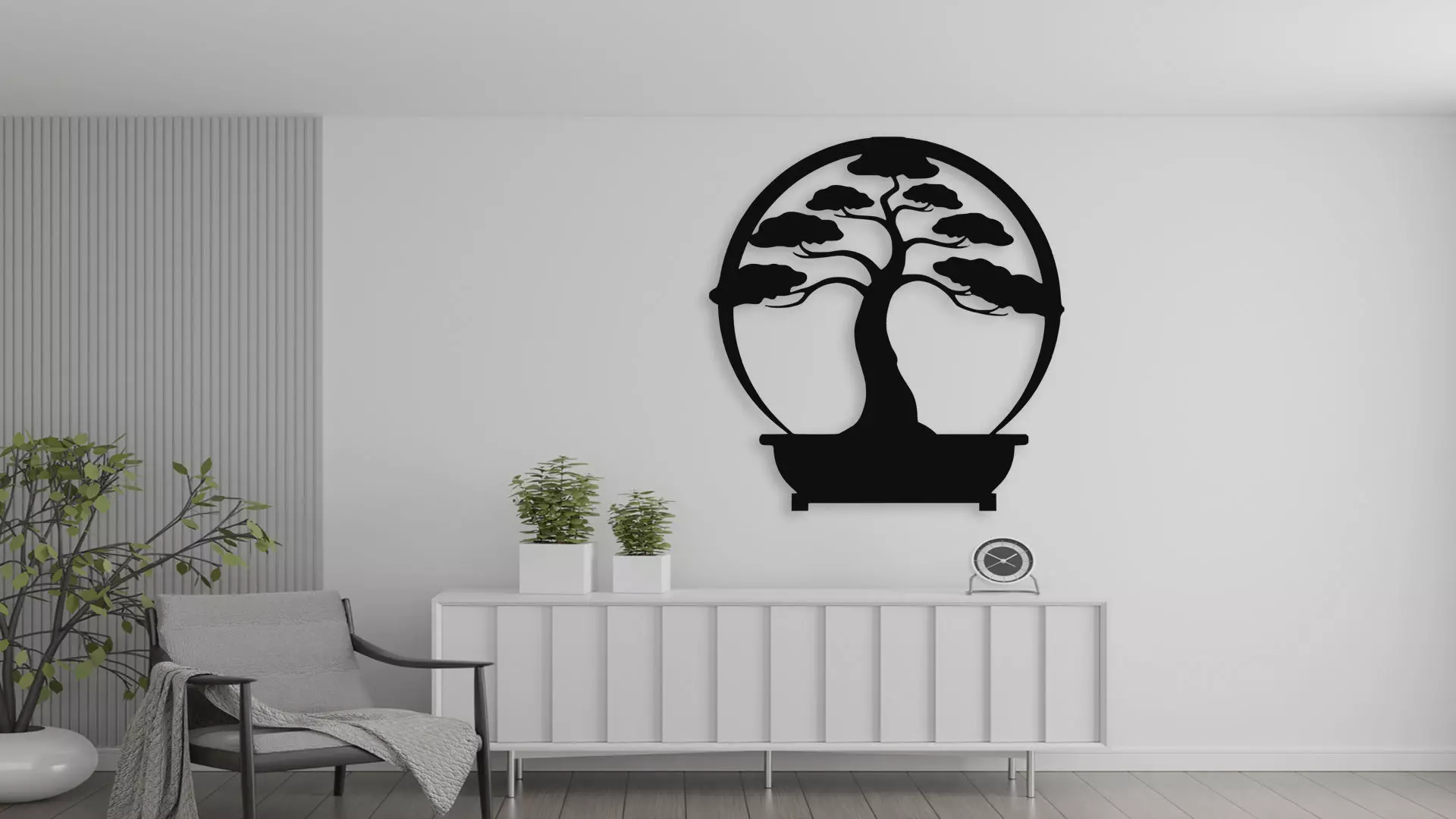 Bonsai Tree Circle Wall Art Zen Garden Decor 3D model_2