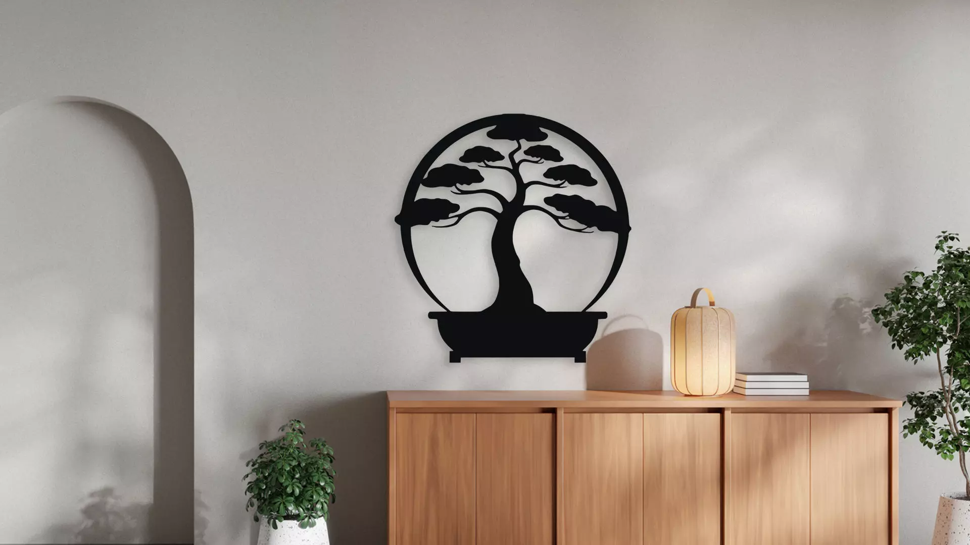 Bonsai Tree Circle Wall Art Zen Garden Decor 3D model_0