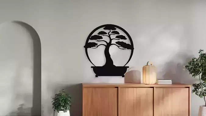 Bonsai Tree Circle Wall Art Zen Garden Decor