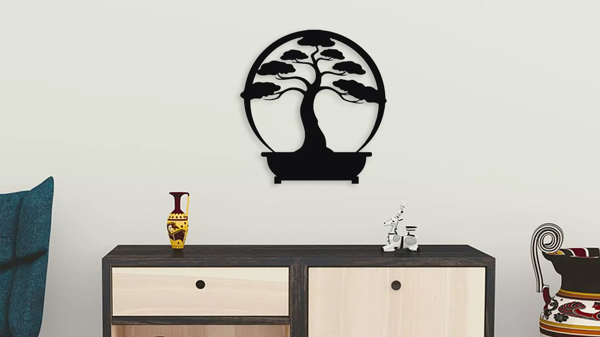 Bonsai Tree Circle Wall Art Zen Garden Decor 3D model_3