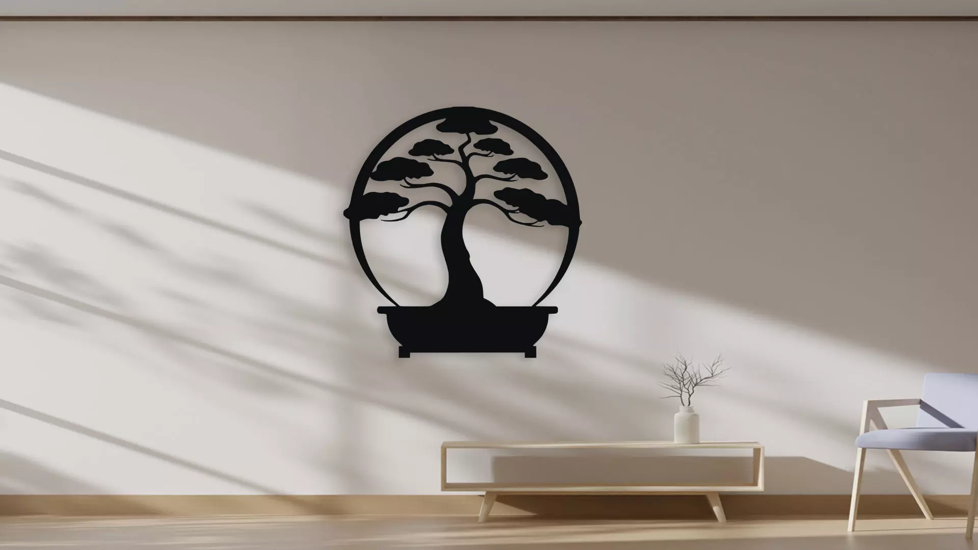 Bonsai Tree Circle Wall Art Zen Garden Decor 3D model_4