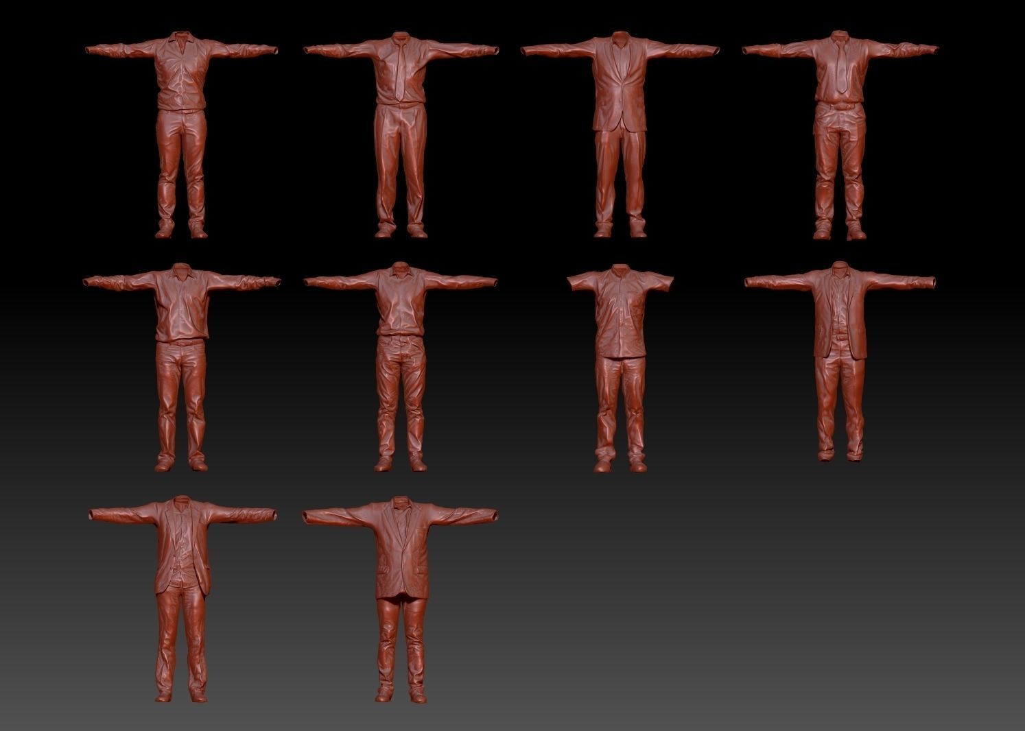 10 Business Costume Outfit Collection Low-poly 3D model_5