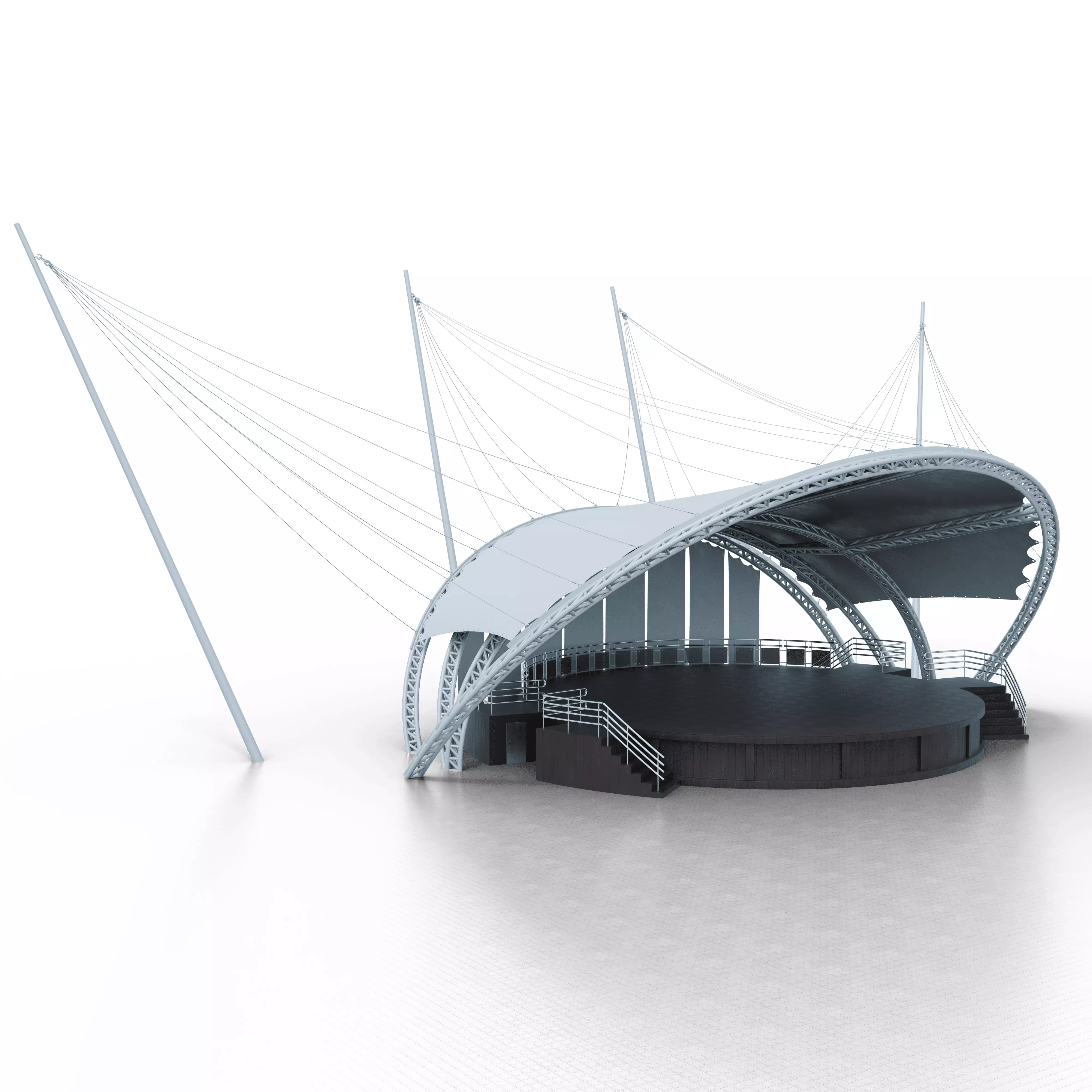 Modern Open Air Stage with Tensile Roof Low-poly 3D model_5