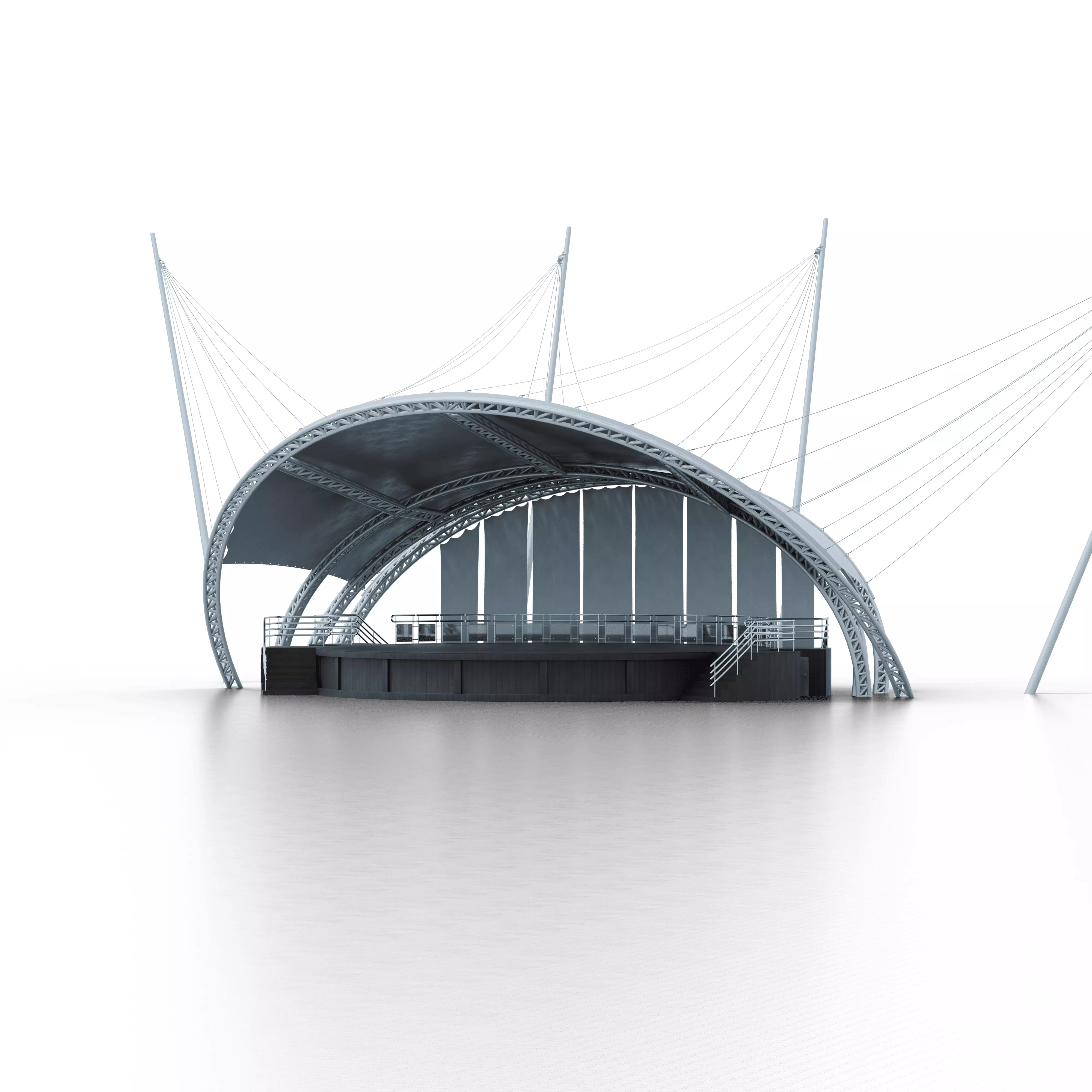Modern Open Air Stage with Tensile Roof Low-poly 3D model_0