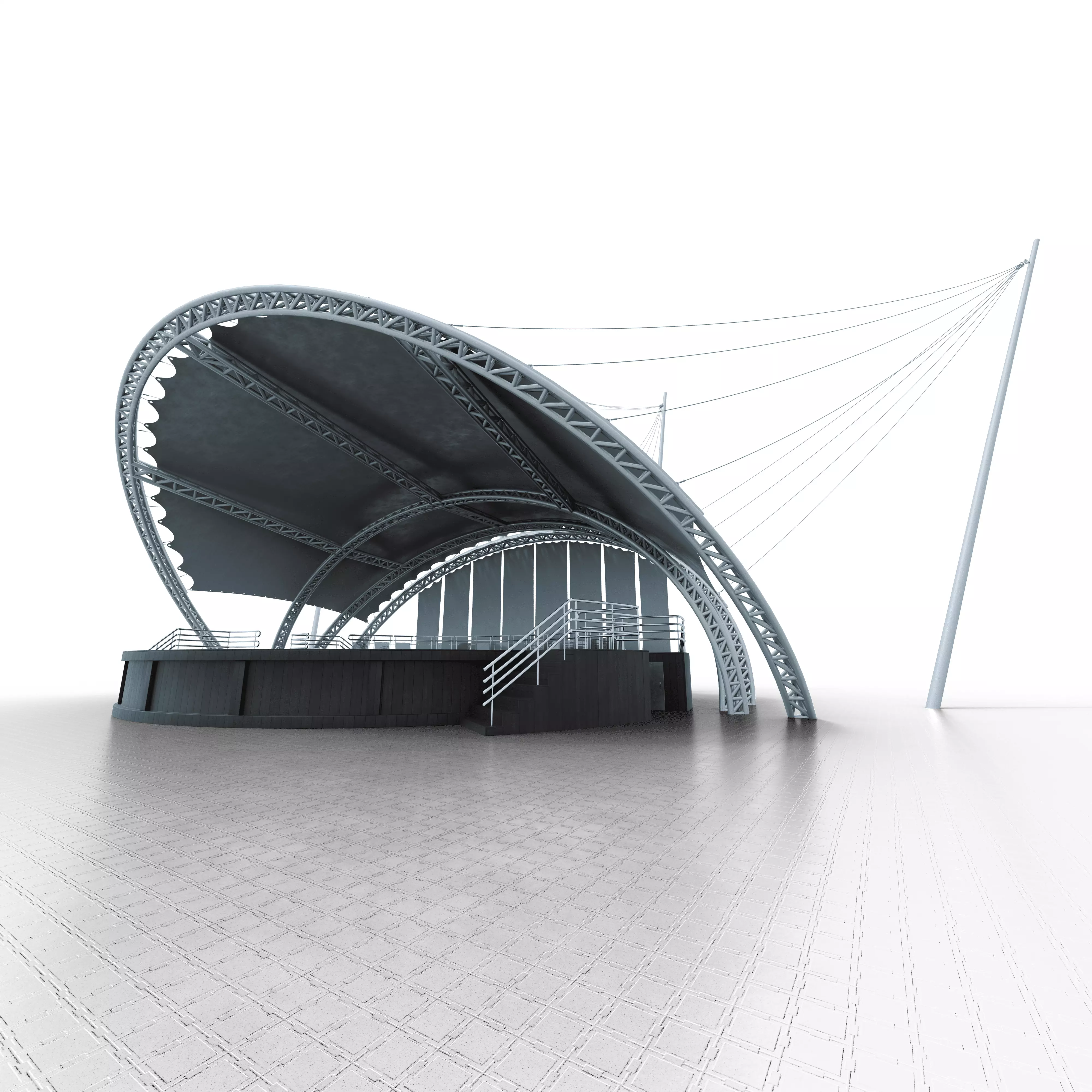 Modern Open Air Stage with Tensile Roof Low-poly 3D model_3