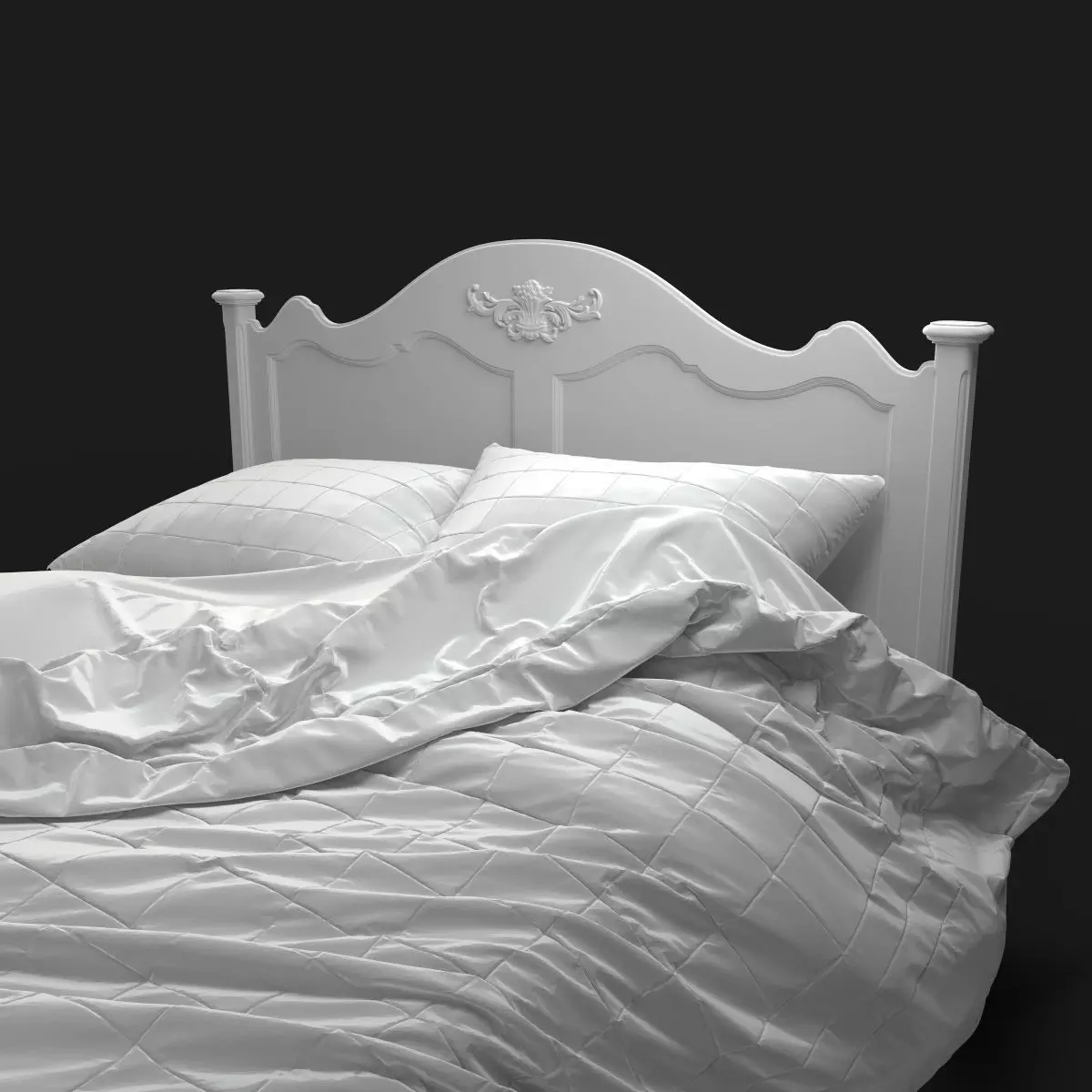 Antique-Style Bed with Realistic Bedding 3D model_6