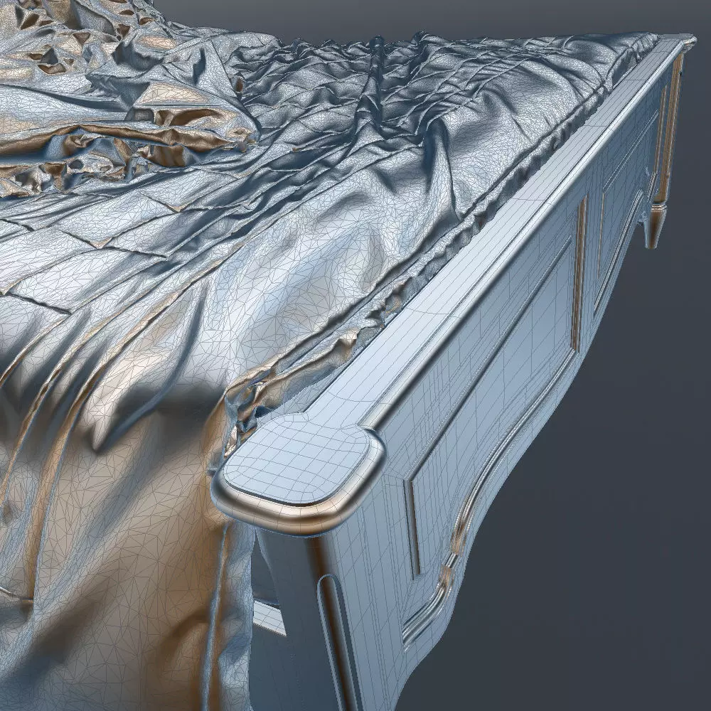 Antique-Style Bed with Realistic Bedding 3D model_29