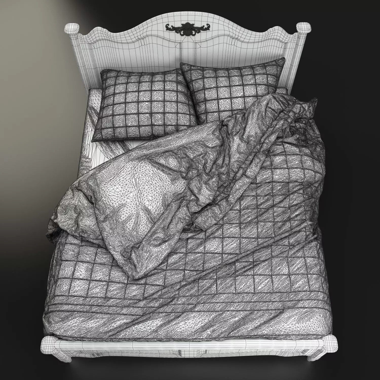Antique-Style Bed with Realistic Bedding 3D model_19