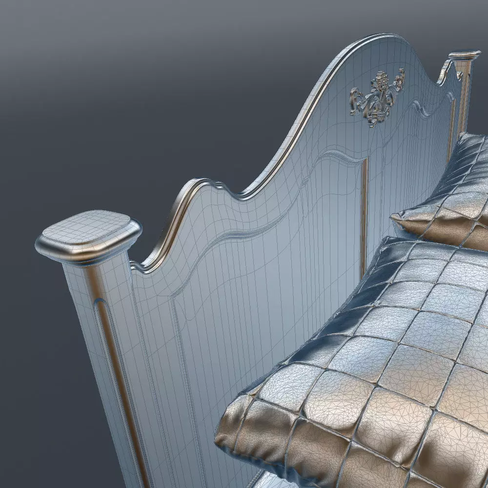 Antique-Style Bed with Realistic Bedding 3D model_27
