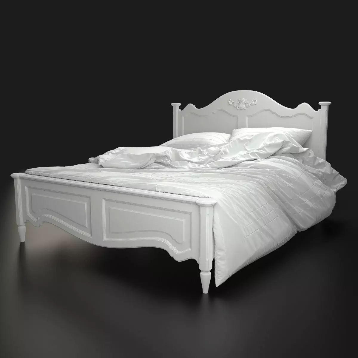 Antique-Style Bed with Realistic Bedding 3D model_5