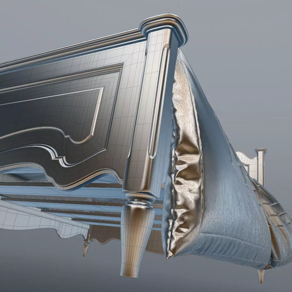 Antique-Style Bed with Realistic Bedding 3D model_31