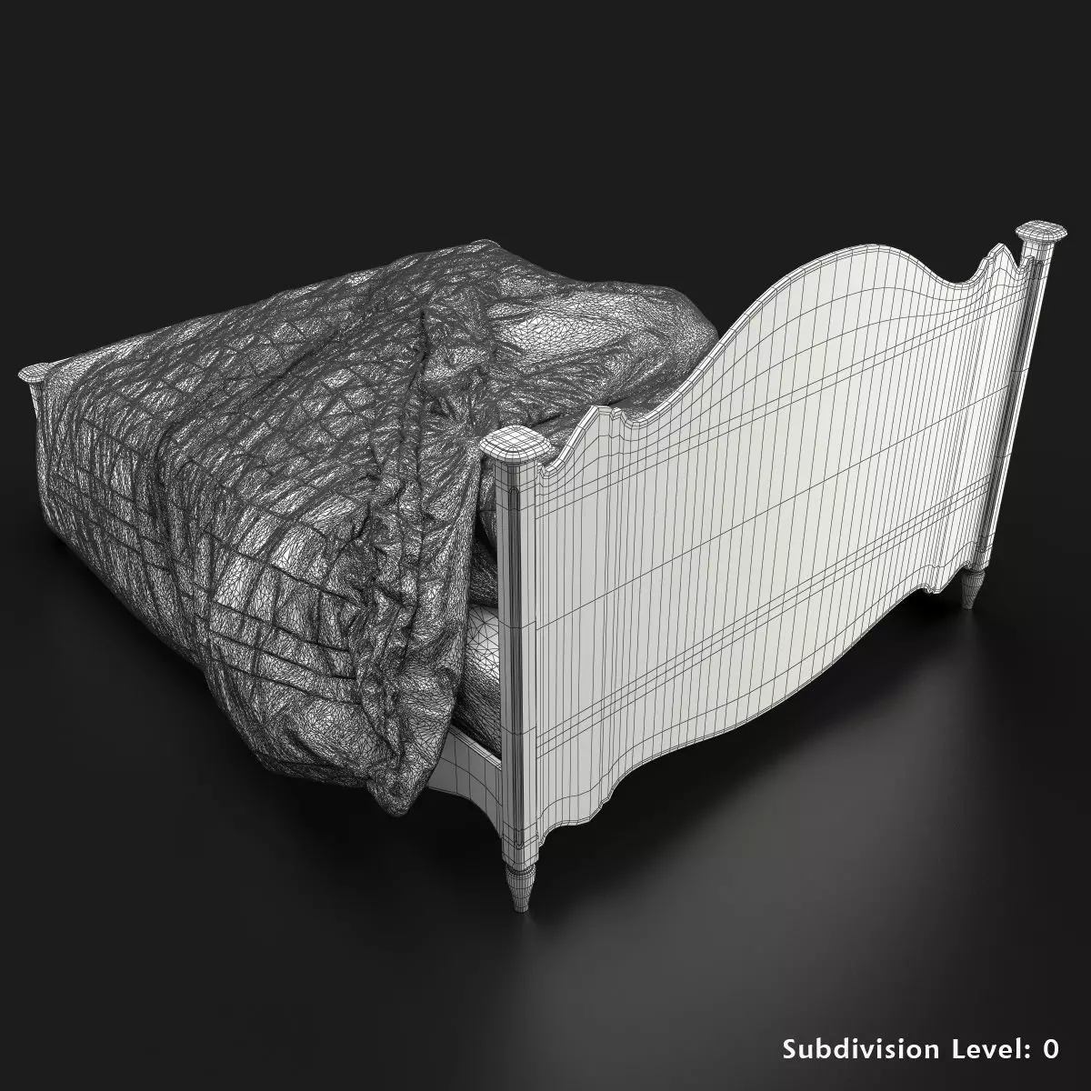 Antique-Style Bed with Realistic Bedding 3D model_17