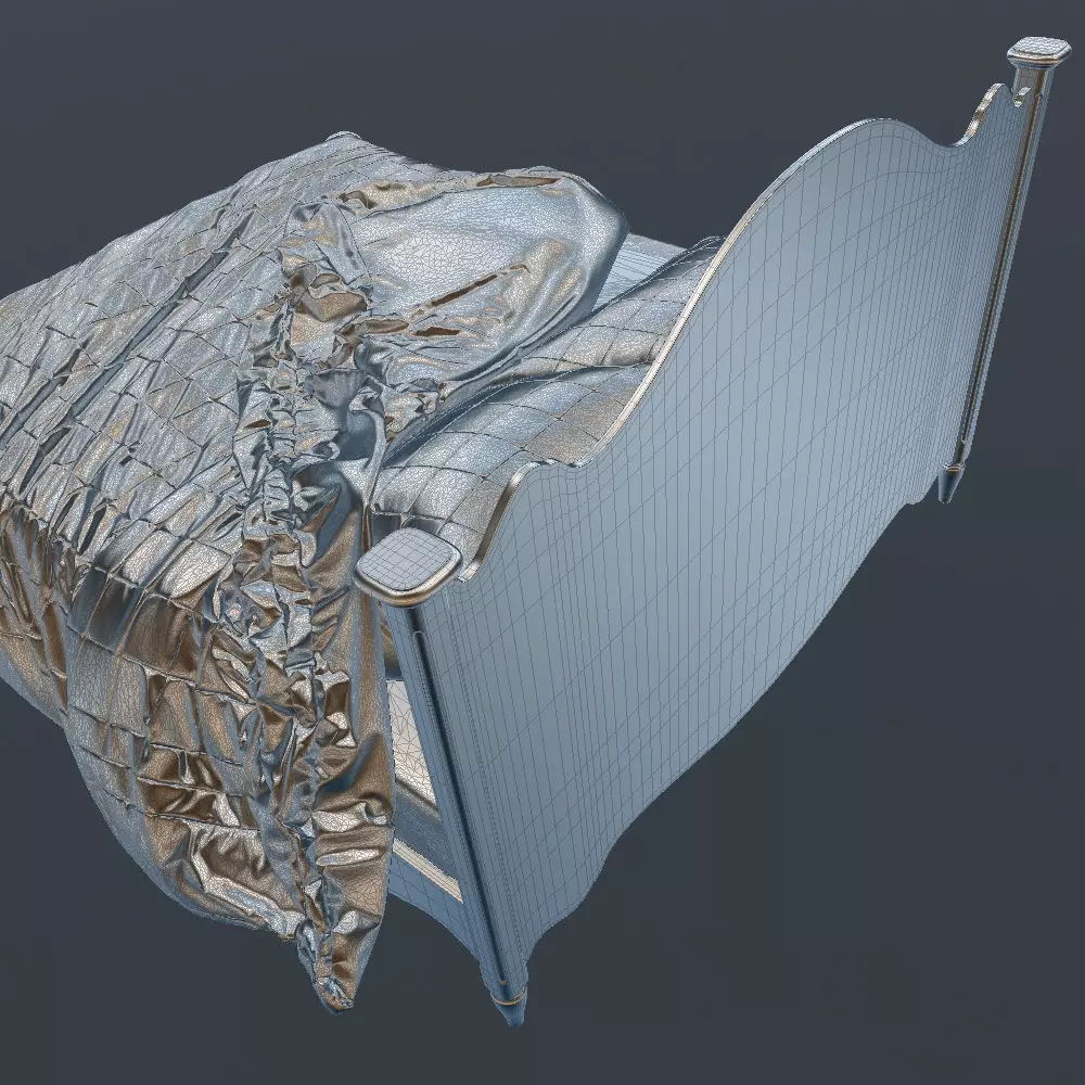 Antique-Style Bed with Realistic Bedding 3D model_32