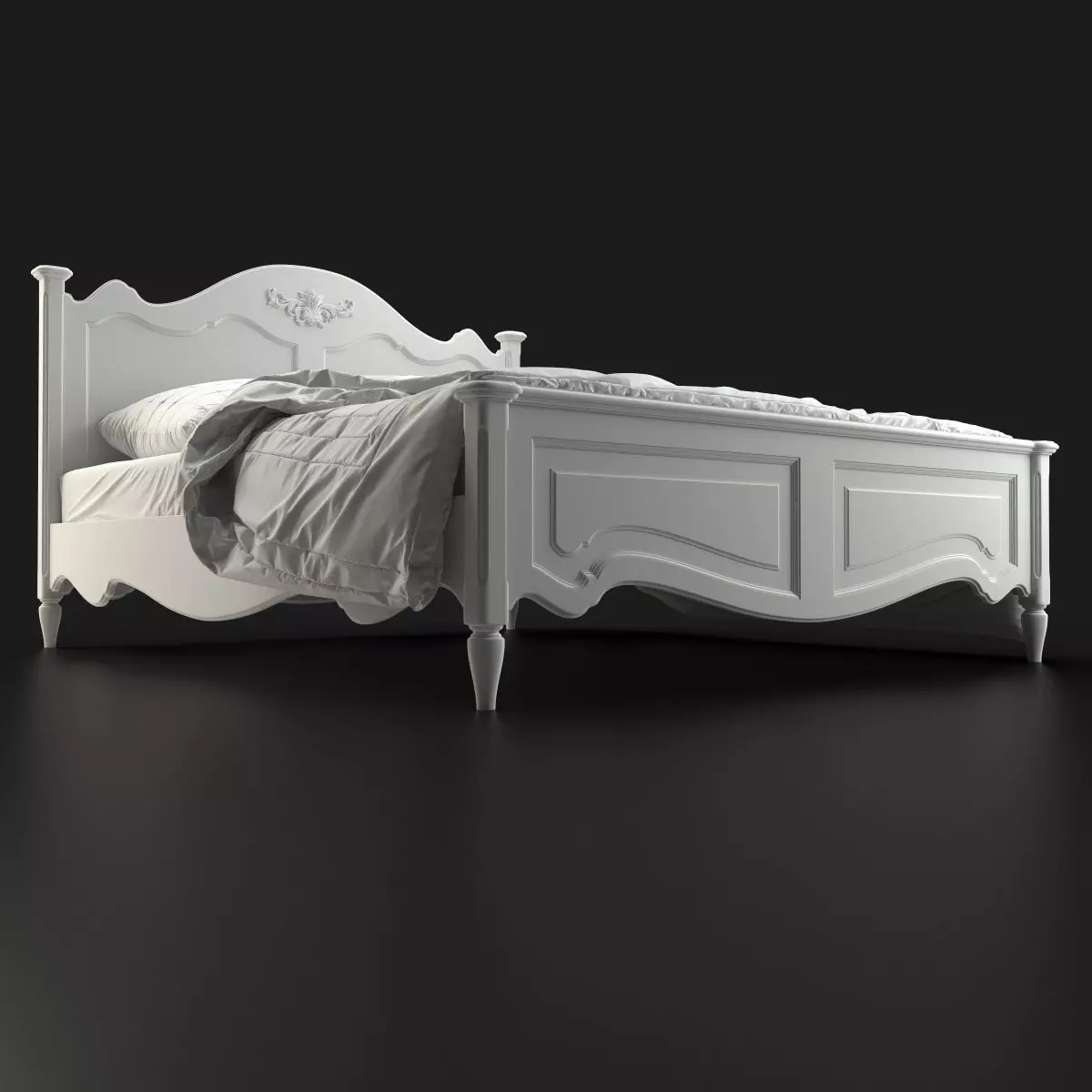 Antique-Style Bed with Realistic Bedding 3D model_10