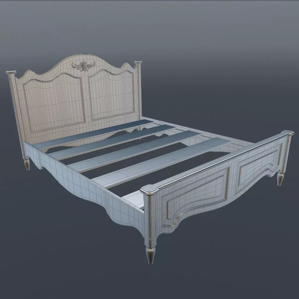 Antique-Style Bed with Realistic Bedding 3D model_34