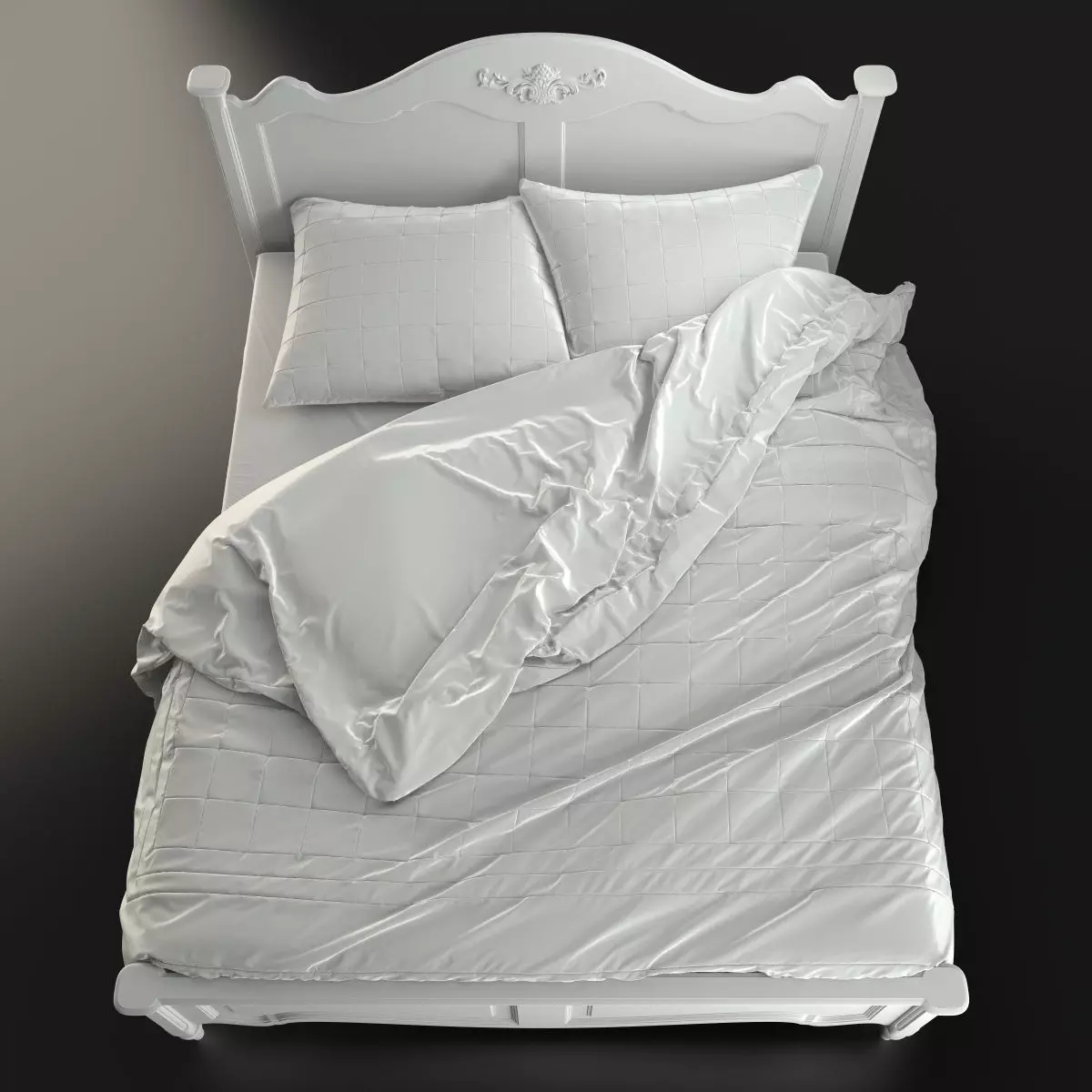 Antique-Style Bed with Realistic Bedding 3D model_4