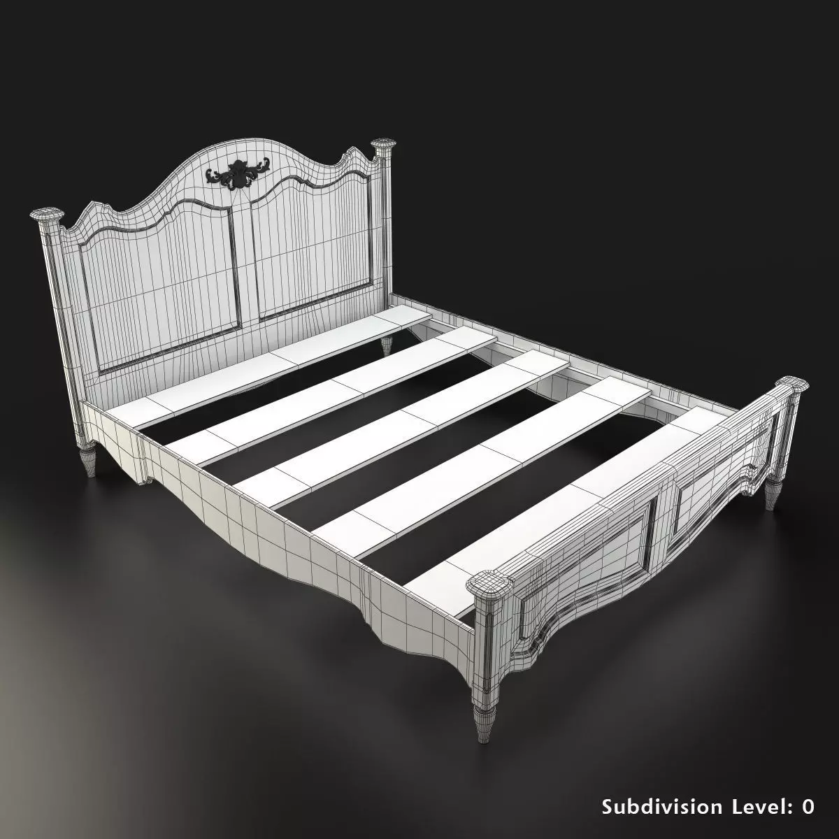 Antique-Style Bed with Realistic Bedding 3D model_15