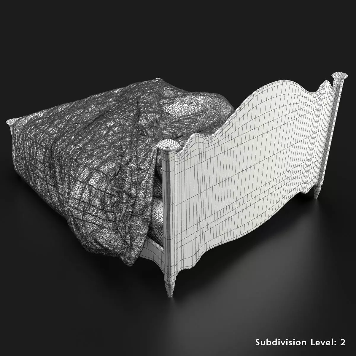 Antique-Style Bed with Realistic Bedding 3D model_16