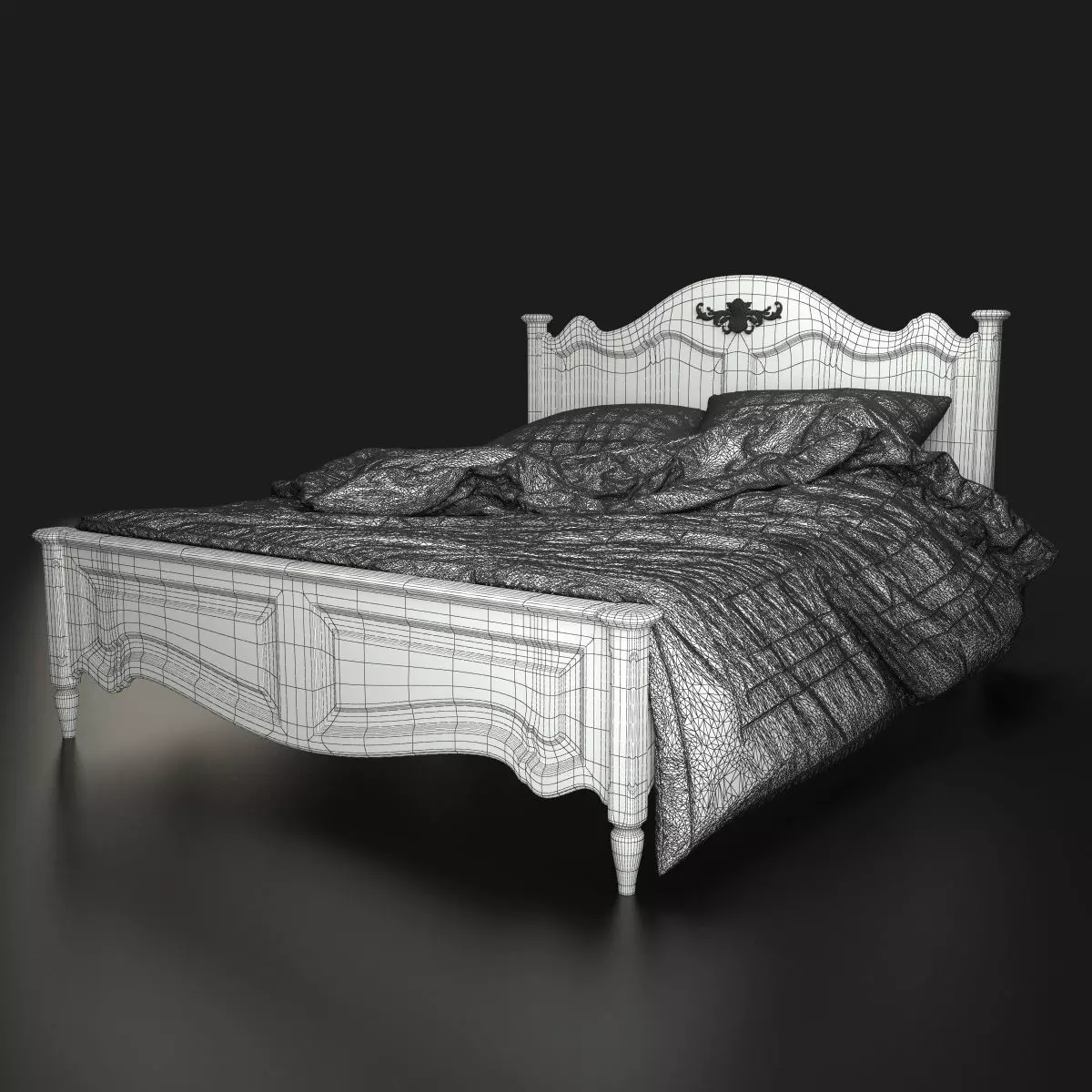 Antique-Style Bed with Realistic Bedding 3D model_18