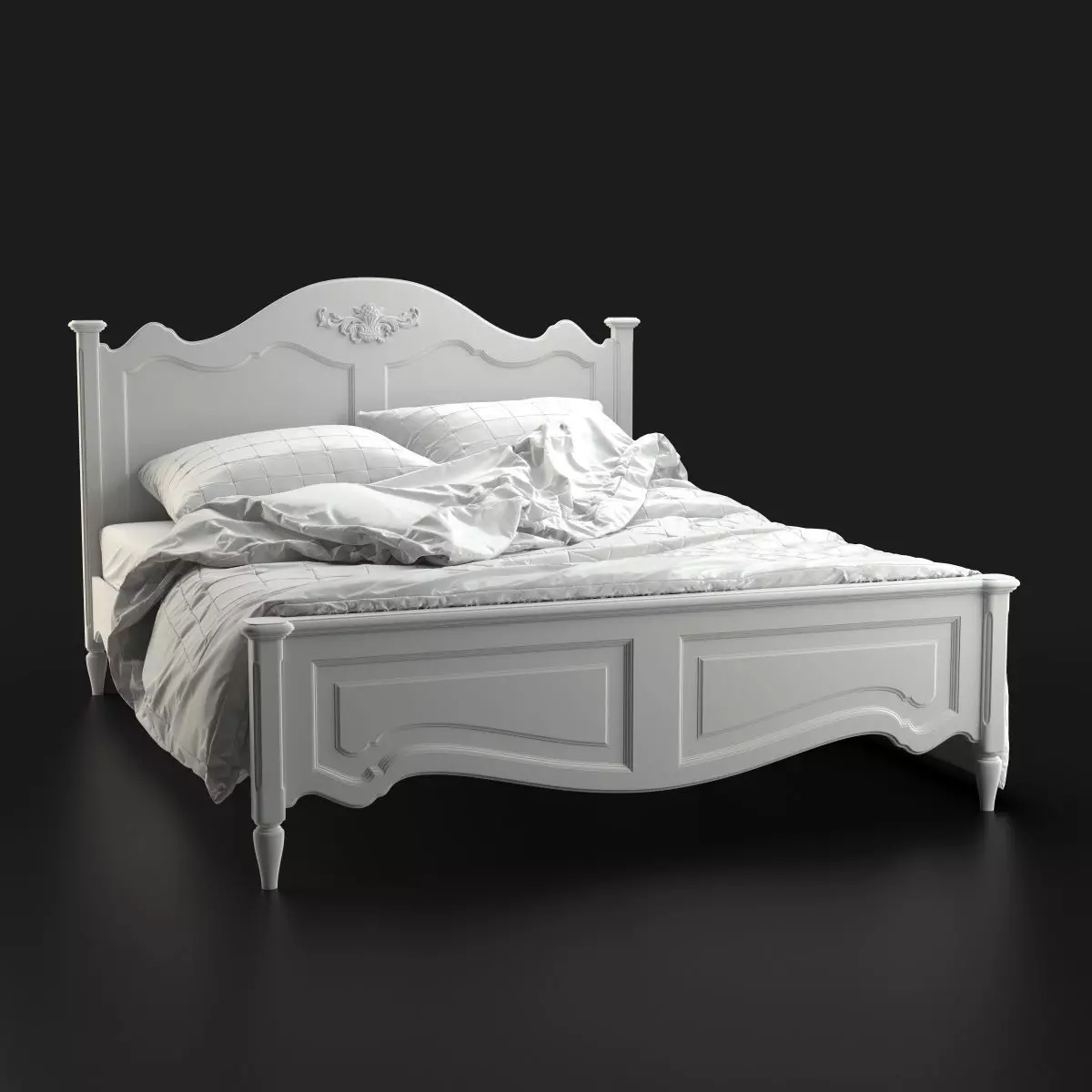 Antique-Style Bed with Realistic Bedding 3D model_3