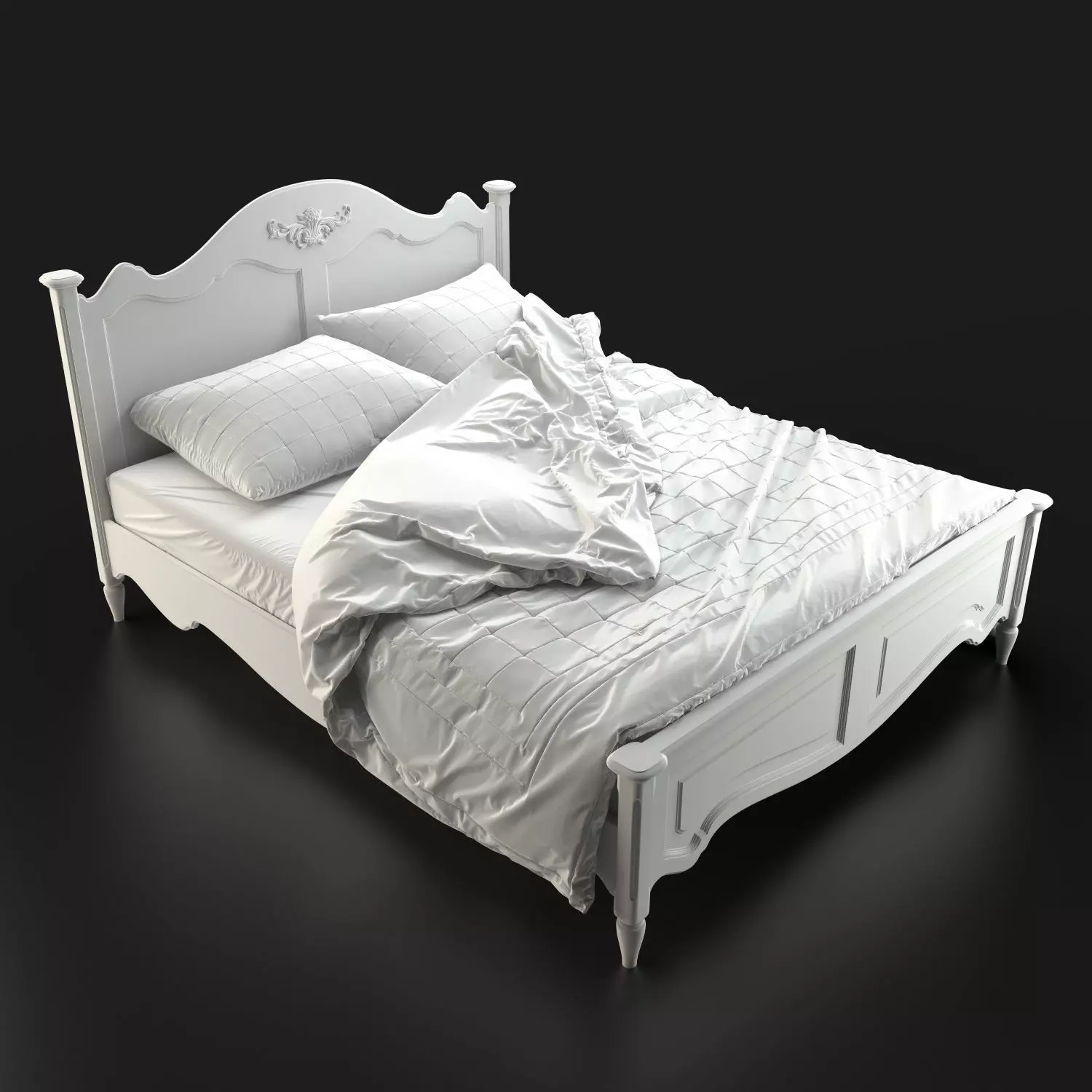 Antique-Style Bed with Realistic Bedding 3D model_0