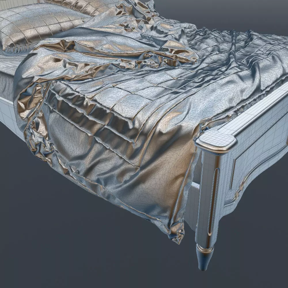 Antique-Style Bed with Realistic Bedding 3D model_25