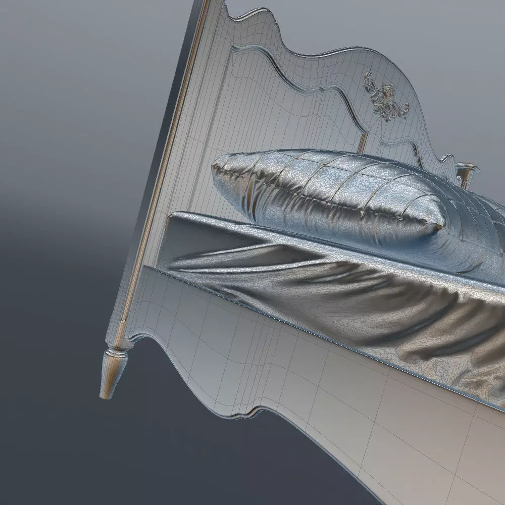 Antique-Style Bed with Realistic Bedding 3D model_28