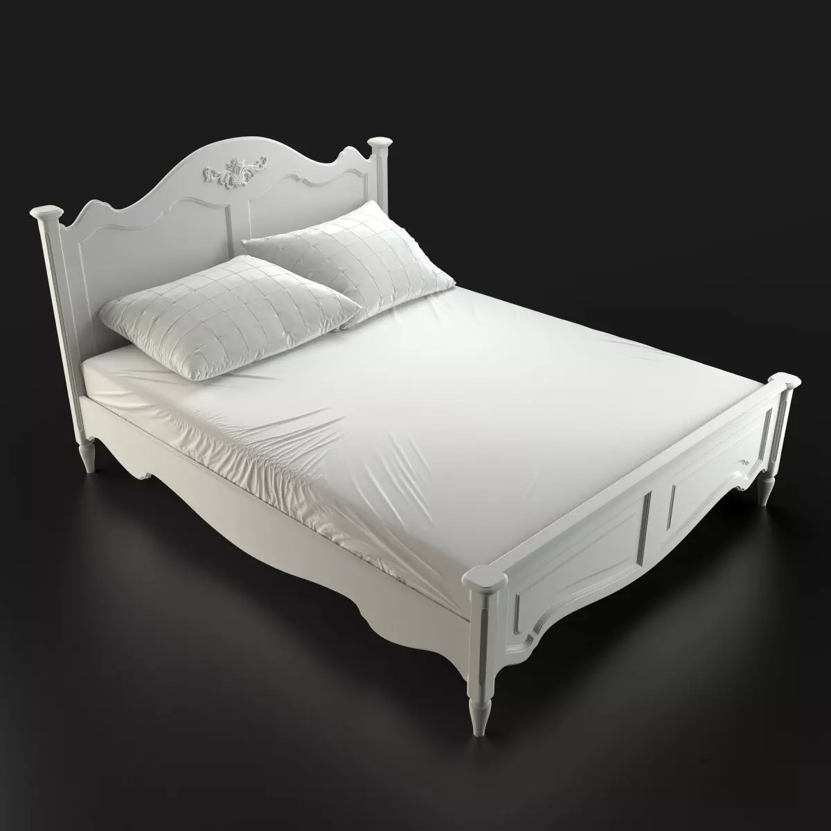 Antique-Style Bed with Realistic Bedding 3D model_1