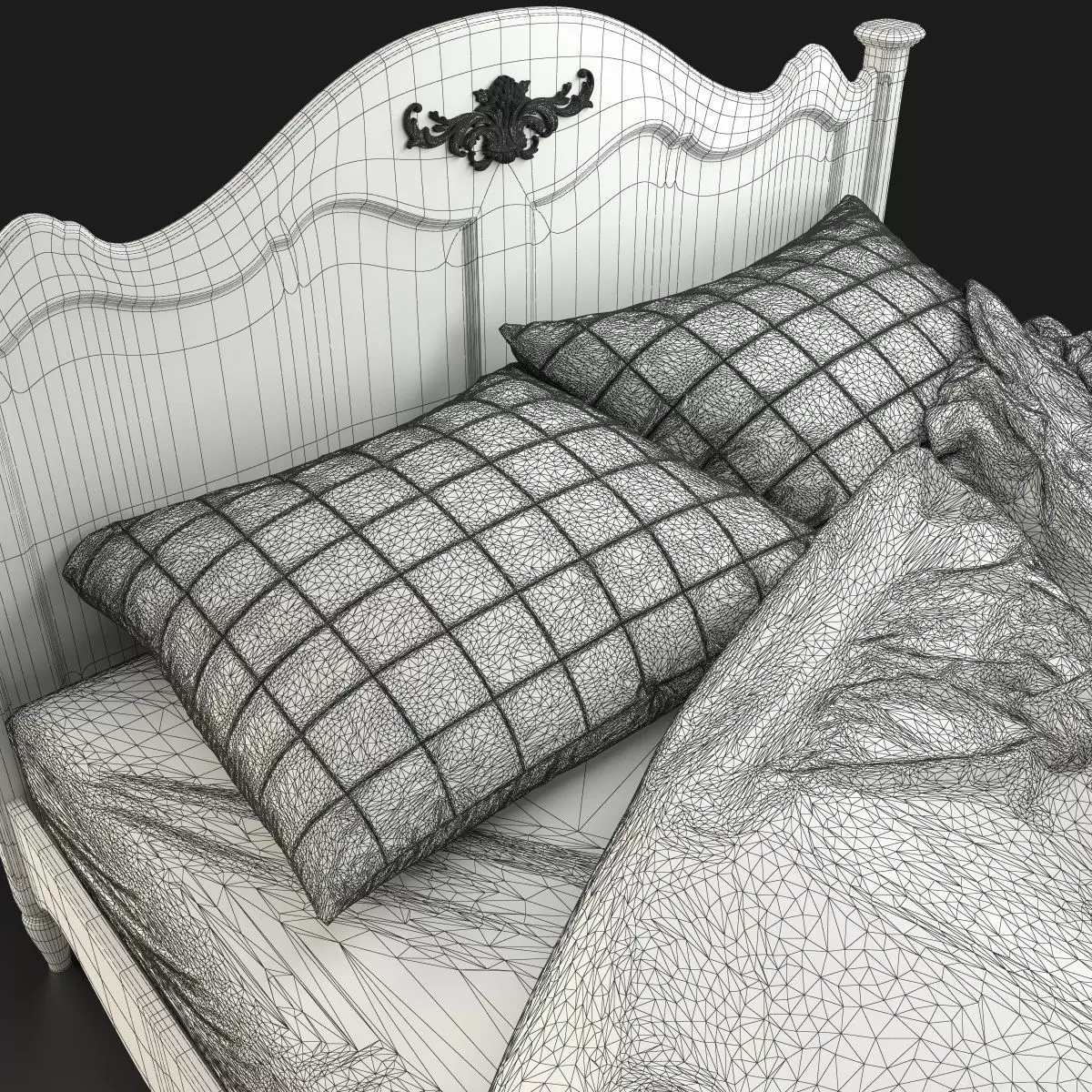 Antique-Style Bed with Realistic Bedding 3D model_20