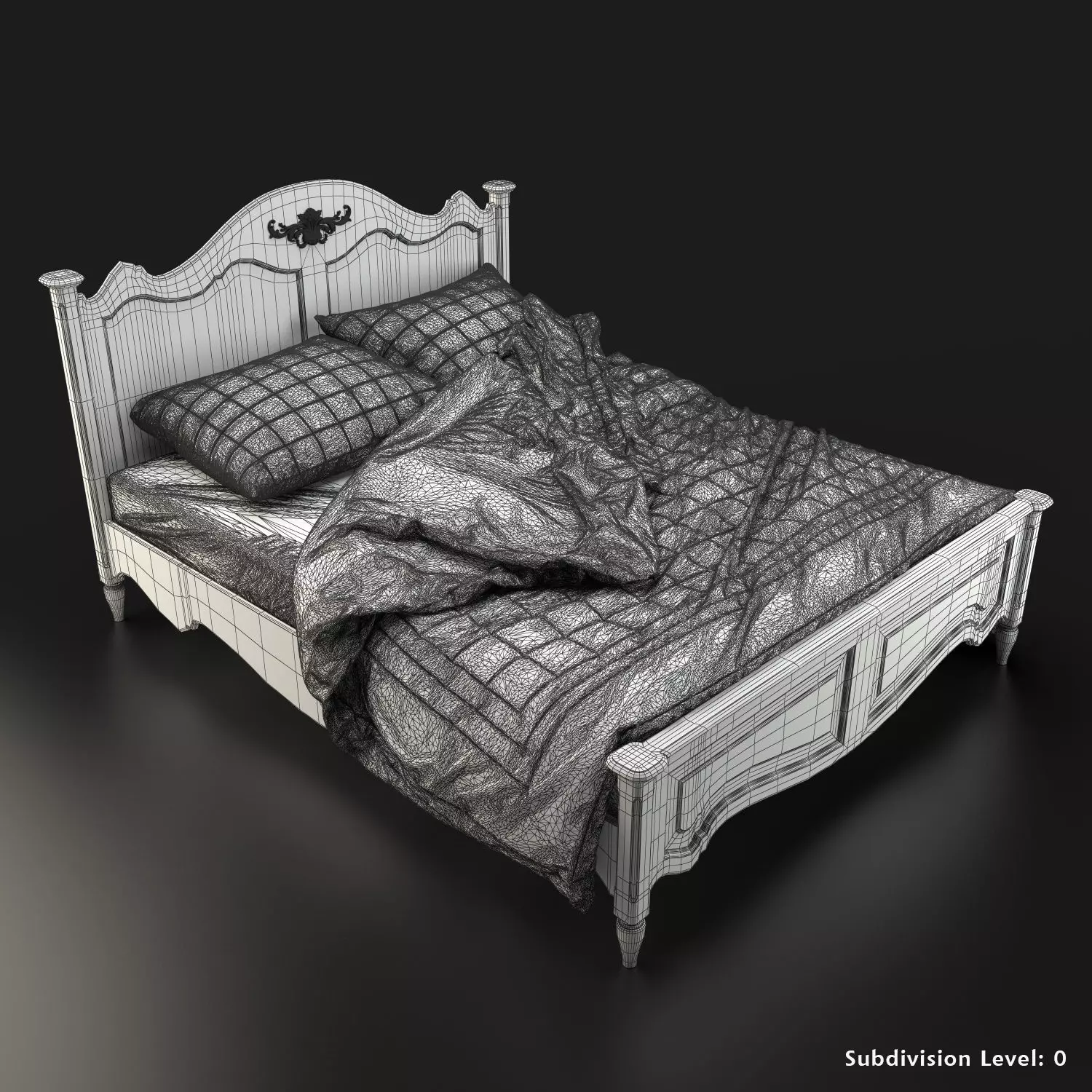 Antique-Style Bed with Realistic Bedding 3D model_13
