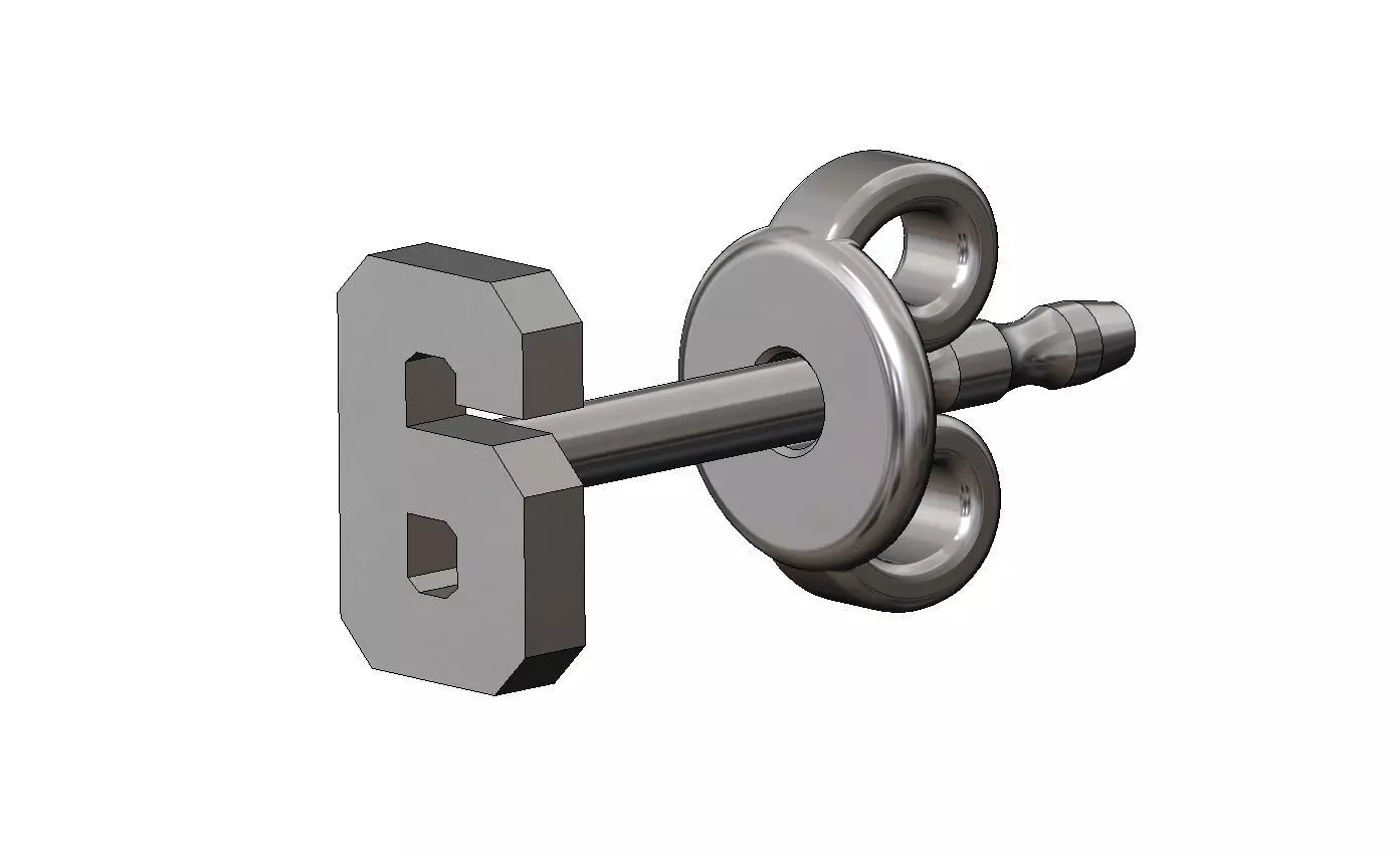 6 six number varsity font stud earring 3D print model_11