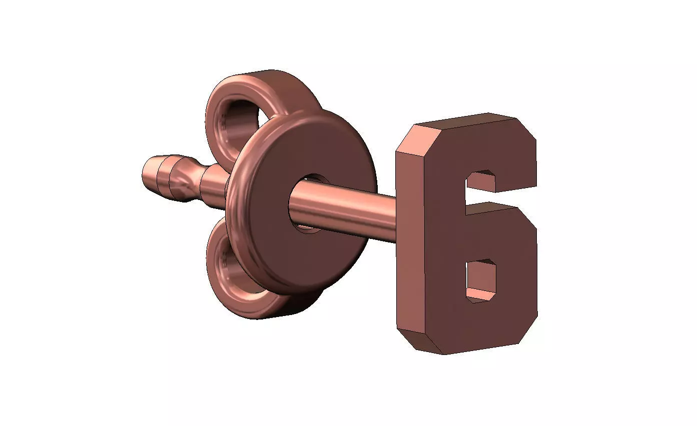 6 six number varsity font stud earring 3D print model_10