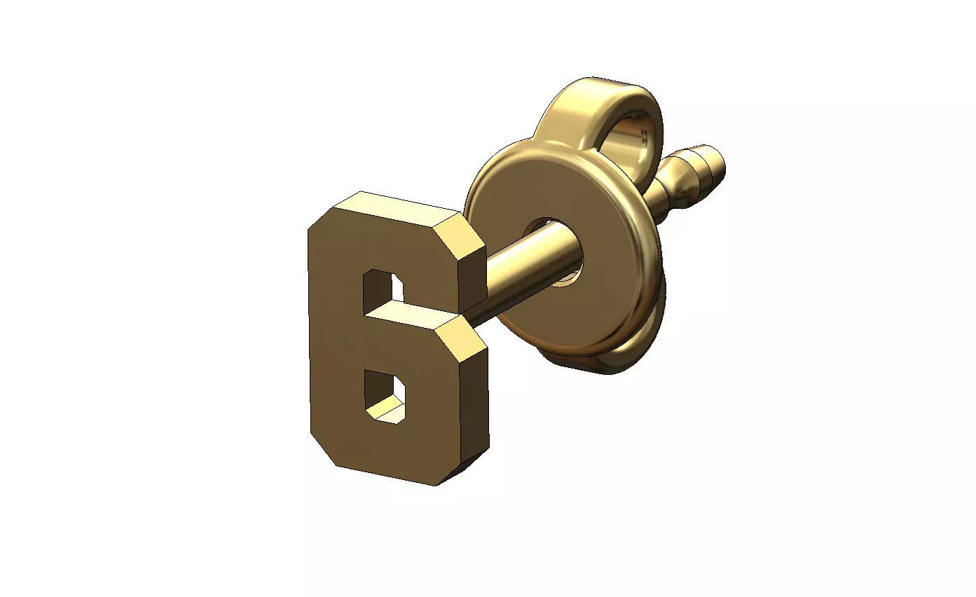 6 six number varsity font stud earring 3D print model_0