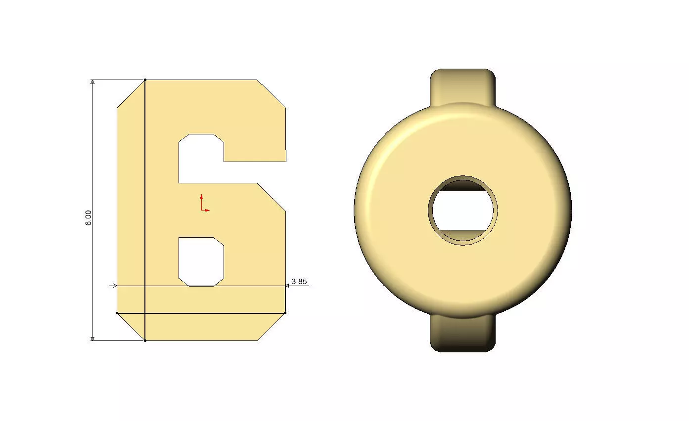 6 six number varsity font stud earring 3D print model_5