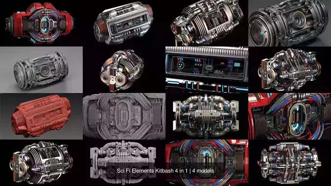 Sci Fi Elements Kitbash 4 in 1