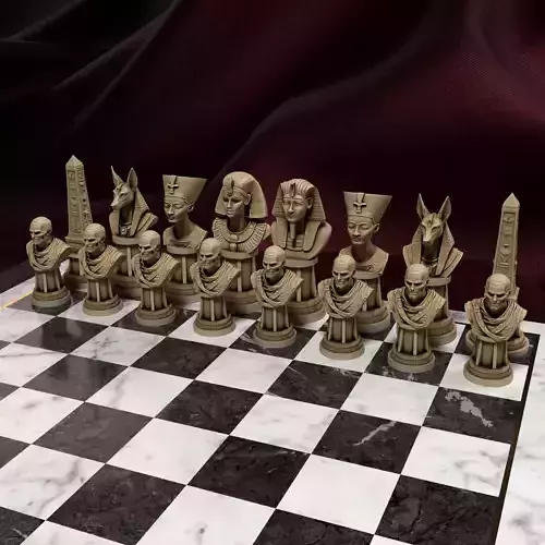 Ancient Egypt Chess Ramses Nefertiti Anubis Obelisk Mummy Soldie 3D print model
