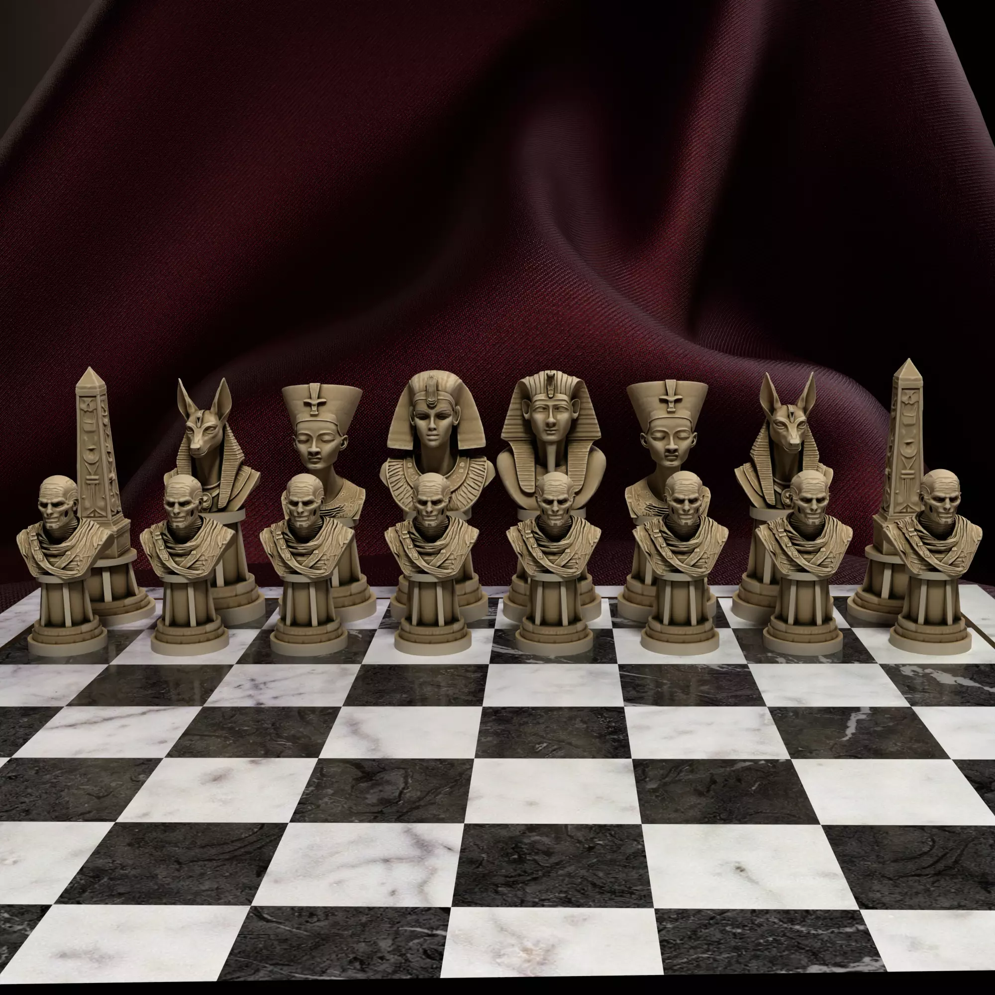 Egyptian Chess Ramses Pharaoh Nefertiti Anubis Obelisks Mummies 3D print model_12